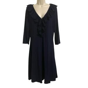 Lauren Ralph Lauren Navy Ruched Ruffle V Neck Dress Women’s Large